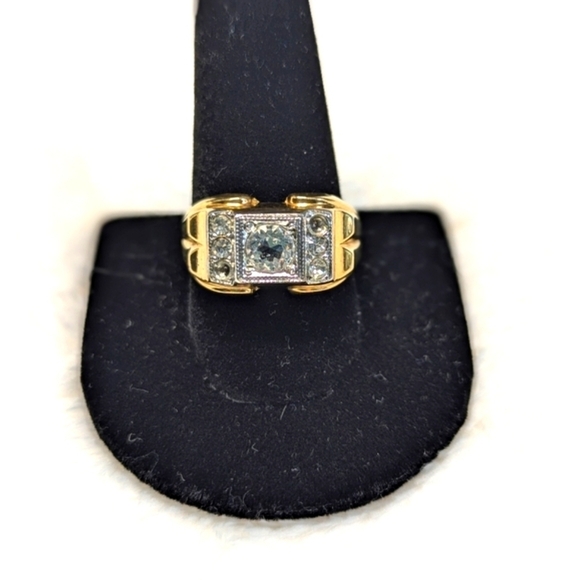 Vintage 18K Gold Plated Men's 1 Carat CZ Ring with Small Round CZ's - Picture 11 of 13